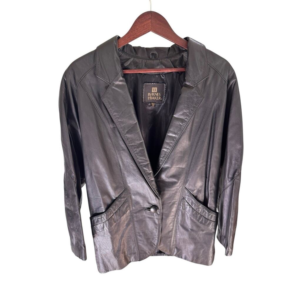 Byrnes & Baker Vintage 90s Black Leather Jacket Womens XS Boxy Dolman Sleeve